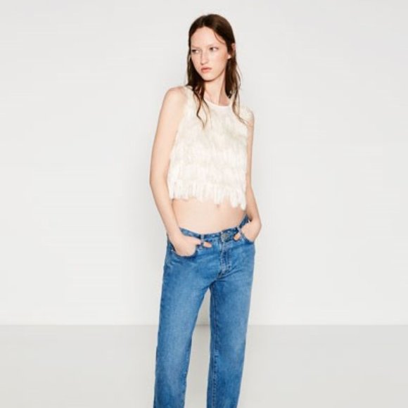 Zara Tops - Zara Basic Fringe Crop Blouse